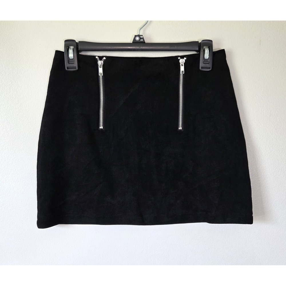 Brushed Suede Black Mini Skirt w/Two Zipper Detail Size S Goth Punk Metal Moto